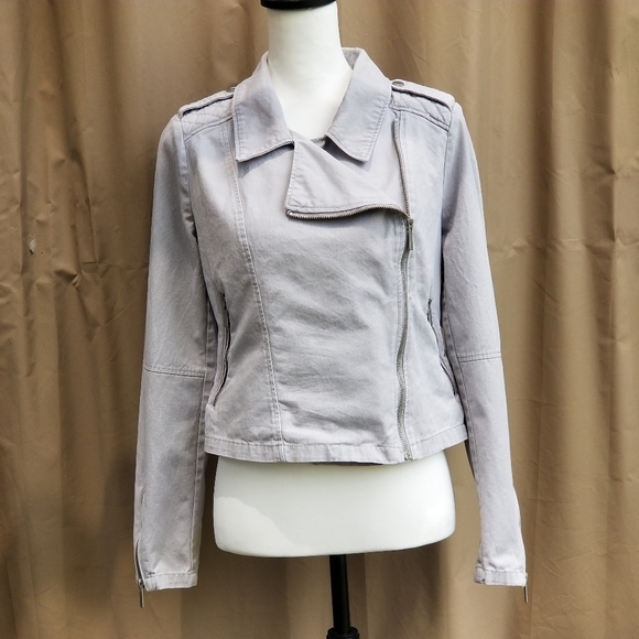 7 For All Mankind Jackets & Blazers - 7 For All Mankind Khaki Gray Cropped Epaulet Moto Jacket Women's Medium